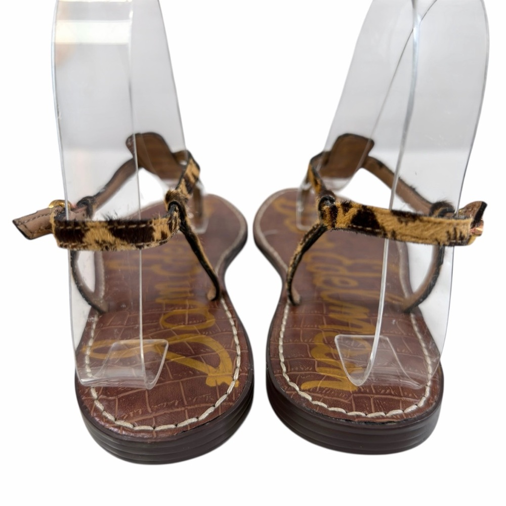 Sam Edelman Gigi Thong Flat Sandals in Leopard Brahma Hair Leather Size 8M - Picture 9 of 16